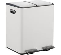 Poubelle Relaxdays, 2 compartiments de 15 litres chacun, seaux intérieurs amovibles, pédale, cuisine, poubelle à pédale, fer, blanc/argent