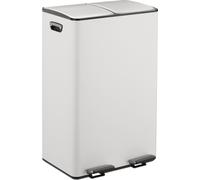 Poubelle Relaxdays, 2 compartiments de 30 litres chacun, seaux intérieurs amovibles, pédale, cuisine, poubelle à pédale, fer, blanc/argent