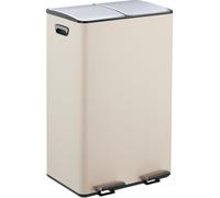 Poubelle Relaxdays, 2 compartiments de 30 litres chacun, seaux intérieurs amovibles, pédale, cuisine, poubelle à pédale, fer, beige/argent