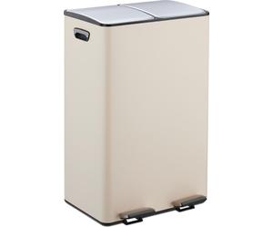 Poubelle Relaxdays, 2 compartiments de 30 litres chacun, seaux intérieurs amovibles, pédale, cuisine, poubelle à pédale, fer, beige/argent
