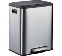 Poubelle Relaxdays 2 x 15 litres, poubelle de cuisine avec seaux amovibles, système d'ouverture automatique et pédale, couleur argent