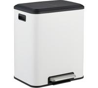 Poubelle Relaxdays 2 x 15 litres, poubelle de cuisine avec seaux intérieurs amovibles, système d'ouverture automatique et pédale, blanche