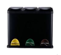 Relaxdays Poubelle de cuisine 3 compartiments – 3 x 8 l – Pédale Métal Noir 39,5×46×26,5 cm