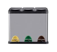 Poubelle Relaxdays, 3 compartiments, 24 L, pédale, seau intérieur, trieur de déchets de cuisine, L x l x H 39,5 x 46 x 26,5 cm, acier inoxydable, argent