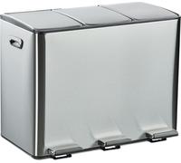Poubelle Relaxdays, 3 compartiments de 15 l chacun, seaux intérieurs amovibles, système d'ouverture automatique, pédales, système de tri des déchets, couleur argent
