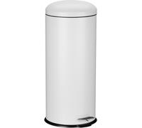 Poubelle Relaxdays 30 litres, poubelle de cuisine avec système d'ouverture automatique, poignée et pédale, poubelle ronde, métal, blanche