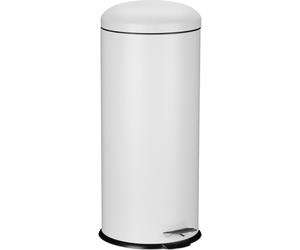 Poubelle Relaxdays 30 litres, poubelle de cuisine avec système d'ouverture automatique, poignée et pédale, poubelle ronde, métal, blanche