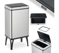 Poubelle Relaxdays à capteur, 40 l, couvercle électrique, support pour sac poubelle, poubelle de cuisine, poubelle, acier inoxydable, argent