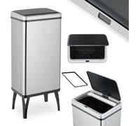 Poubelle Relaxdays à capteur, 50 l, couvercle électrique, support pour sac poubelle, poubelle de cuisine, poubelle, acier inoxydable, argent