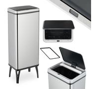 Poubelle Relaxdays à capteur, 60 l, couvercle électrique, support pour sac poubelle, poubelle de cuisine, poubelle, acier inoxydable, argent
