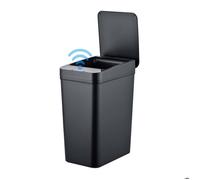 Poubelle Relaxdays à capteur, 9 L, couvercle automatique, fixation pour sac, plastique, poubelle de cuisine, noire