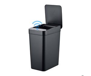 Poubelle Relaxdays à capteur, 9 L, couvercle automatique, fixation pour sac, plastique, poubelle de cuisine, noire