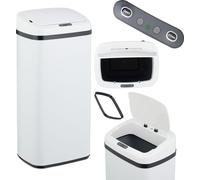 Poubelle Relaxdays avec capteur, 40 l, couvercle électrique, support pour sac poubelle, poubelle de cuisine, blanc