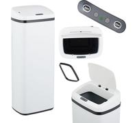 Poubelle Relaxdays avec capteur, 50 l, couvercle électrique, support pour sac poubelle, poubelle de cuisine, blanc