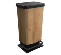 Poubelle Rotho Paso, 40 litres, pour cuisine, poubelle à pédale avec couvercle, décor bois