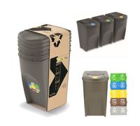 Poubelle- Set de 3 poubelles de tri - Set de 3x35L poubelles en couleur pierre grise à empiler Compact modulaire et lumière Tri facile des ordures ménagères plastique