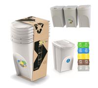 Poubelle- Set de 3 poubelles Système de tri des déchets - Set de 3x35L poubelles en blanc couleur blanc cendré à empiler Compact modulaire et lumière Tri facile des déchets ménagers plastique