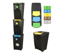 Poubelle- Set de 3 poubelles système de tri sélectif - Set de 3x35L poubelles en noir avec volets colore pour empiler Compact modulaire et lumière Tri facile des ordures ménagères plastique