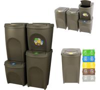 Poubelle- Set de 4 poubelles 120 L Système de tri des déchets - Set de 2x35 L + 2x25 L poubelles en gris à empiler Compact modulaire et lumière Tri facile des déchets ménagers plastique