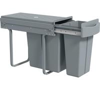 Poubelle sous l'armoire - système de tri des déchets extractible - 2 récipients amovibles - 20 l + 10 l - glissières légères - couvercle à motif diamant - gris
