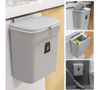 Poubelle suspendue avec couvercle 9L, petite poubelle suspendue pour la cuisine, poubelle pour camping-car, poubelle suspendue à fixer au mur pour la salle de bain du camping-car - Gris