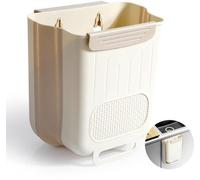 Poubelle suspendue pliable Unyqoos® de 5 litres, gain de place, dimensions 21x20x12 cm (6 cm pliée), en PP-PTR renforcé, 3 compartiments, support mural pour cuisine, camping, voiture