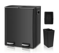 Poubelle Tri Sélectif 40 L, Double Compartiment 2 x 20L, Poubelle Cuisine Acier INOX, Pédales en Métal, Anti Traces ni Odeurs