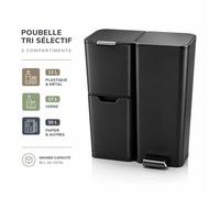 Poubelle tri sélectif 60L - 3 compartiments 30L+17L+13L - Ouverture Push - Pédale métal - Bacs amovibles - Soft Close