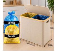 Poubelle Tri Sélectif Souple 140L pour déchets secs - 2 Compartiments - Panier à Linge Double Usage - Pliable avec Couvercle