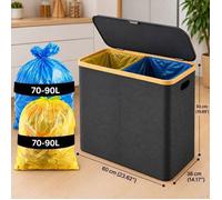 Poubelle Tri Sélectif Souple 140L pour déchets secs - 2 Compartiments - Panier à Linge Double Usage - Pliable avec Couvercle
