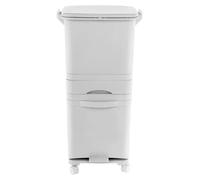 Poubelle tri sélective à 3 compartiments - Conteneur à déchets pour cuisine - Volume de 42 litres - 4 roulettes, dont 2 avec frein - Pédale et couvercle à bouton-poussoir - Modèle autoportant - Blanc