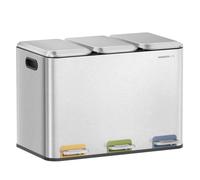Poubelle Triple de Cuisine, 3 x 15 L, Système de Séparation Déchets, avec Couvercles et Seaux Intérieurs, Argent Métallique