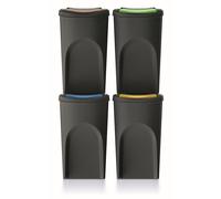 Prosperplast Poubelles KEDEN SORTIBOX 100% plastique recyclé noir - Lot de 4 (4×35 L)