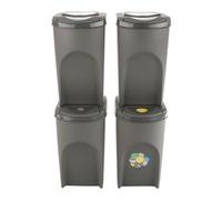Prosperplast Poubelle SORTIBOX 4x35 L tri des déchets – Gris pierre