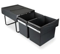 Poubelles de cuisine Emuca, 2 x 15 L, fixation au sol et ouverture manuelle, plastique, noir