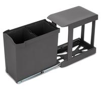 Poubelles de recyclage pour la cuisine - 2 x 14L - fixation inférieure et extraction automatique - Acier et Plastique - Gris antracite