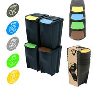 Poubelles de tri 140 l set 4x35 l déchets noir bordures colorées