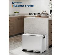 Poubelles de tri sélectif - 3 unités de 15 litres - Acier inoxydable - Pédales - Capacité totale : 45 litres - Blanc