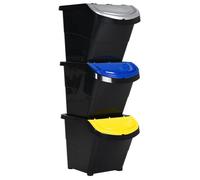 vidaXL Poubelle avec couvercles 3 pcs Empilable noir PP 78 L