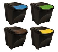 Poubelles empilables - vidaXL - Anthracite - Polypropylène - 39,2x29,3x33,5 cm - 100 L - 25 L x 4 - Étiquettes de tri