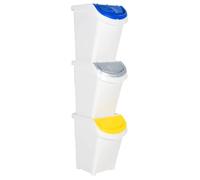 vidaXL Poubelle avec couvercles 3 pcs Empilable Blanc PP 120 L