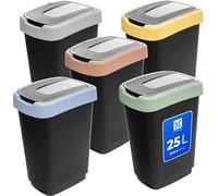 Poubelles KADAX 25 L, lot de 5, poubelles à couvercle basculant, poubelles en plastique, poubelles avec couvercle, système de tri des déchets pour la cuisine et le bureau