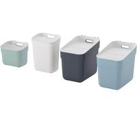 Poubelles READY TO COLLECT CURVER Lot de 4, 5 L, 10 L, 2 x 20 L, Blanc, Vert, Bleu, Gris