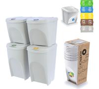 Poubelles- Set de 4 poubelles 120 L Système de tri sélectif - Set de 2x35 L + 2x25 L poubelles en blanc cendre couleur à empiler Compact modulaire et lumière Tri facile des ordures ménagères plastique