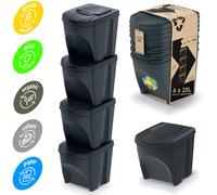 Poubelles- Set de 4 poubelles Système de tri des déchets ECO - Set de 4x25L poubelles anthracite à empiler Compact modulaire et lumineux Tri facile des déchets ménagers Contient du bois naturel