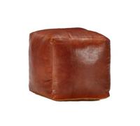 Pouf 40 x 40 x 40 cm Brun roux Cuir véritable de chèvre