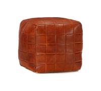Pouf 40 x 40 x 40 cm Brun roux Cuir véritable de chèvre