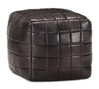 Pouf 40 X 40 X 40 Cm Noir Cuir Véritable De Chèvre