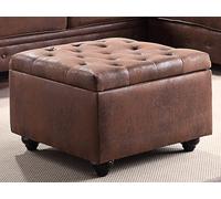 Pouf avec coffre en microfibre vieillie LOMAI - Marron