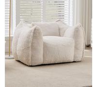 Pouf avec coussin Beige Fausse Fourrure XXL Confortable Super Doux Ergonomique | Pouf poire avec rembourrage en mousse pour salon, chambre à coucher, coin lecture, pas de montage, pour adultes et enfants
